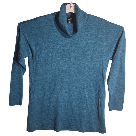 Talbots Pure Merino Wool Sweater Teal Blue Long Sleeve Cowl Neck Womens L - Picture 1 of 7
